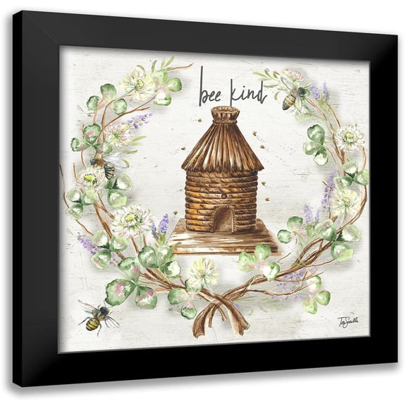Tre Sorelle Studios 12x12 Black Modern Framed Museum Art Print Titled - Honey Bee and Clover Wreath III