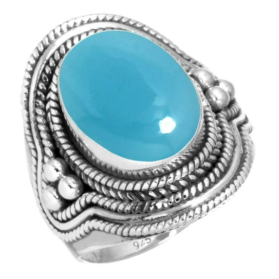 925 Silver Ring For Women - Men Blue Chalcedony Stone Silver Ring Size 8.5 Elegant Silver Ring Size 8.5 Gift For Girl Friend On Birthday 925 Gemstone Silver Jewelry