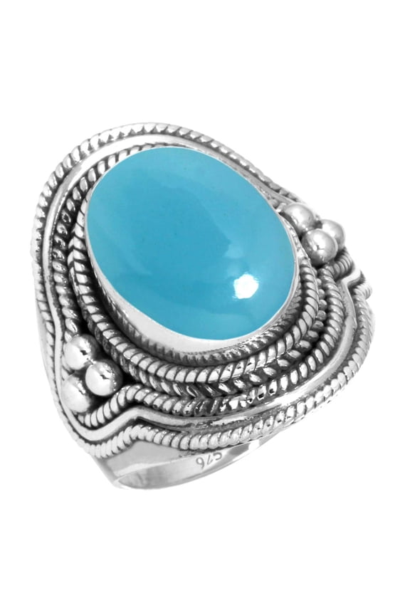 925 Silver Ring For Women - Teens Blue Chalcedony Stone Silver Ring Size 12 Fashion Silver Ring Size 12 Gift For Wife On Easter 925 Silver Jewelry With Gemstone