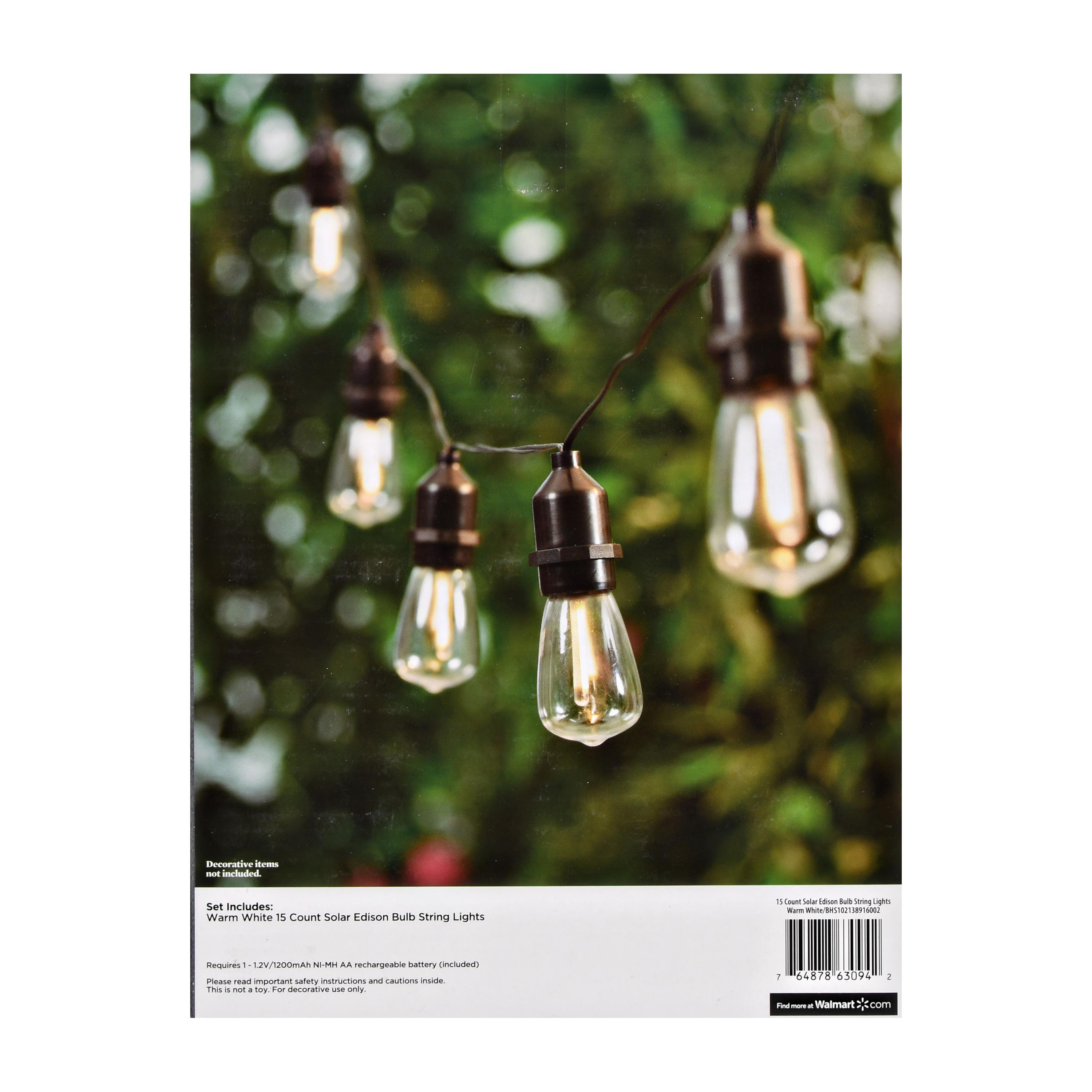 Better Homes & Gardens 15-Count Solar Powered Edison Outdoor String Lights, with Warm White LED Bulbs - image 4 of 7