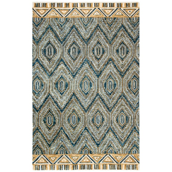 SAFAVIEH Aspen Sylvester Geometric Wool Area Rug, Blue/Gold, 6' x 9'