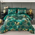 thumbnail image 3 of RYNGHIPY Green Gold Geometric 3-Piece Green Honeycomb Microfiber Comforter Set Full Size, 3 of 8