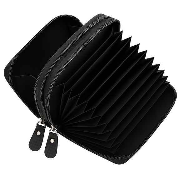 Marshal Genuine Leather Credit Card Holder Wallet Accordion Double Zipper with Id window