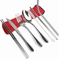thumbnail image 1 of Travel Utensils with Case Reusable Silverware Portable Camping Utensils Cutlery Set 7pcs Lunch Utensil Kit Stainless Steel Flatware Set Including Knife Fork Spoon Chopsticks Straws Cleaning Brush, 1 of 7