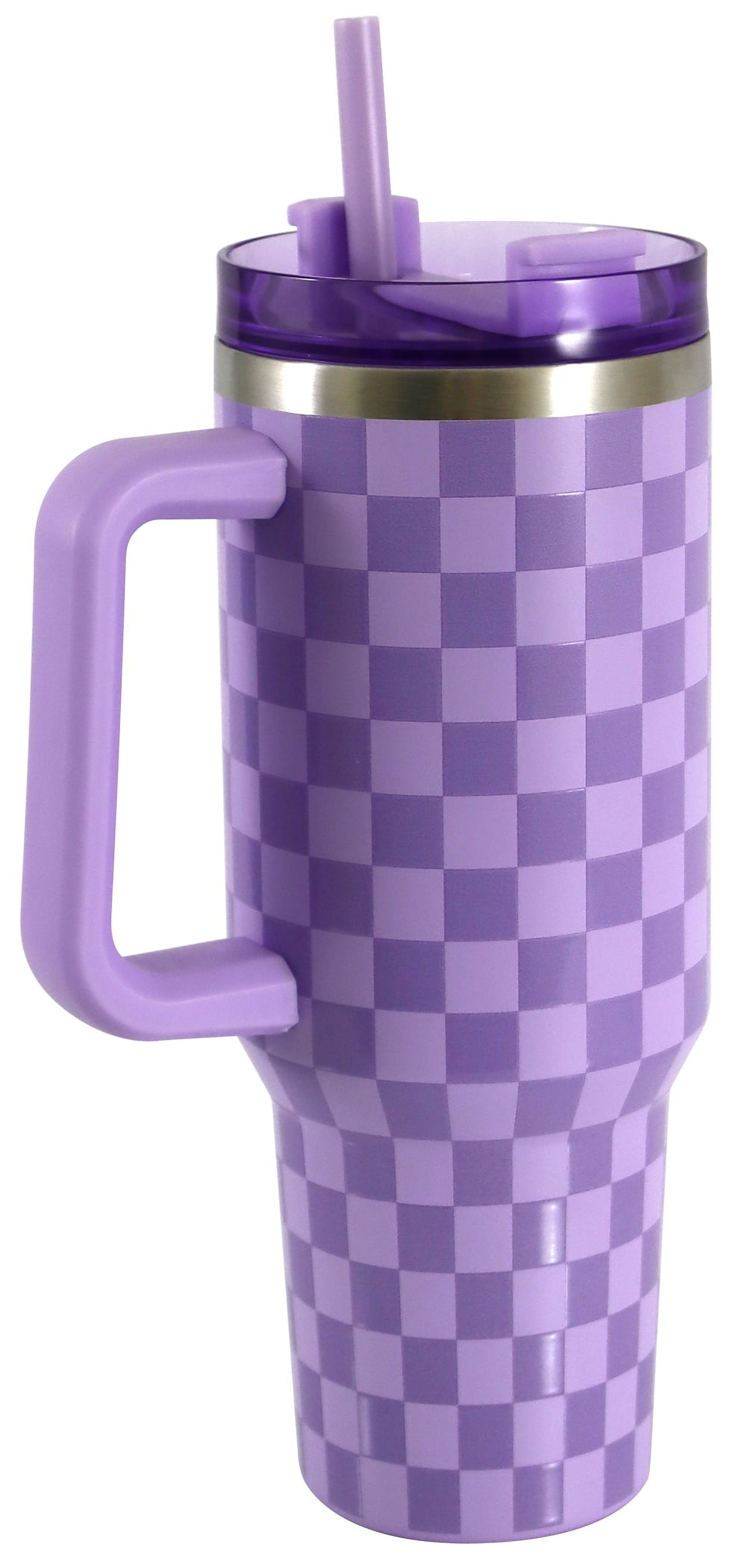 Mainstays 40 oz Stainless Steel Tumbler with Straw and Handle, Double Wall Insulated, Purple Check