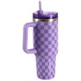 thumbnail image 4 of Mainstays 40 oz Stainless Steel Tumbler with Straw and Handle, Double Wall Insulated, Purple Check, 4 of 7