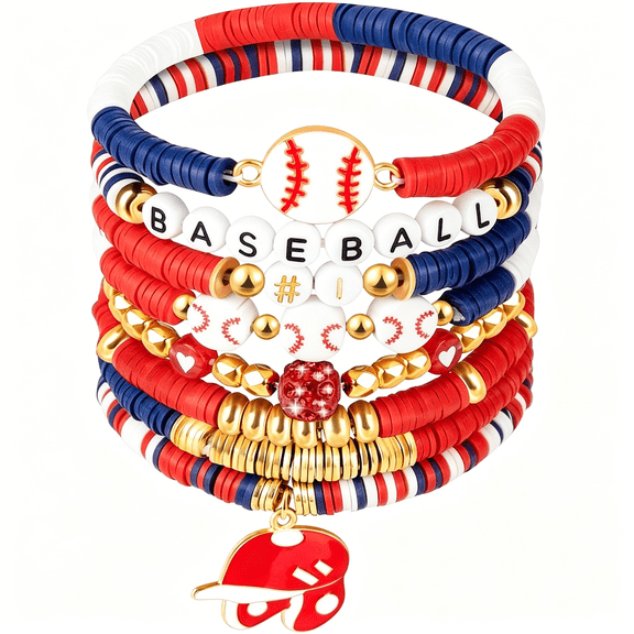 DESIGNICE Baseball Clay Beaded Stretch Bracelets,Game Day Friendship Hypoallergenic Baseball Sport Fan Bracelet for Sports Game Team Coach Mom Women Men Jewelry Accessories Gifts