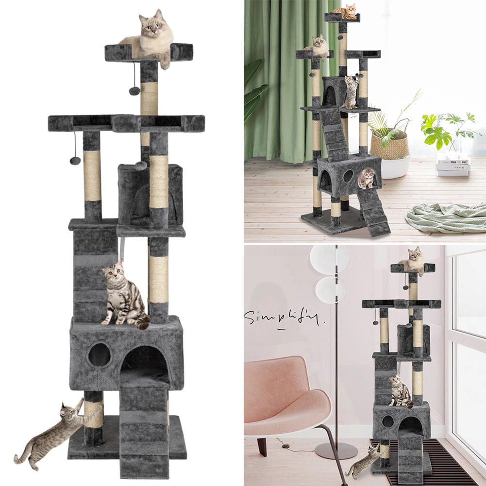 19" Sisal Hemp Cat Tree Scratch Post Sisal Toy Activity Centre Cute Home For Pet 