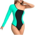 thumbnail image 2 of Feimerou Long Sleeve Swimsuit for Women One Shoulder Color Block Tummy Control Bathing Suits Sexy Cheeky Cute Monokini Swimwear, 2 of 4