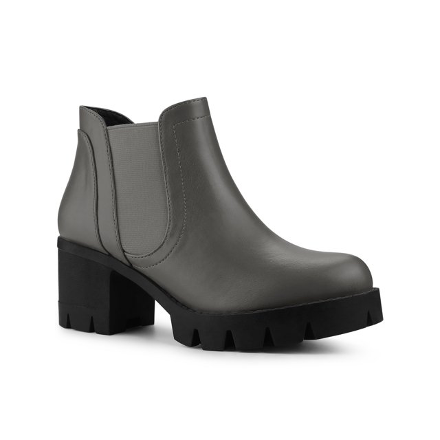 Unique Bargains Bottines Chelsea à Talon Épais Semelle Crantée pour Femmes Gris (Taille 6)