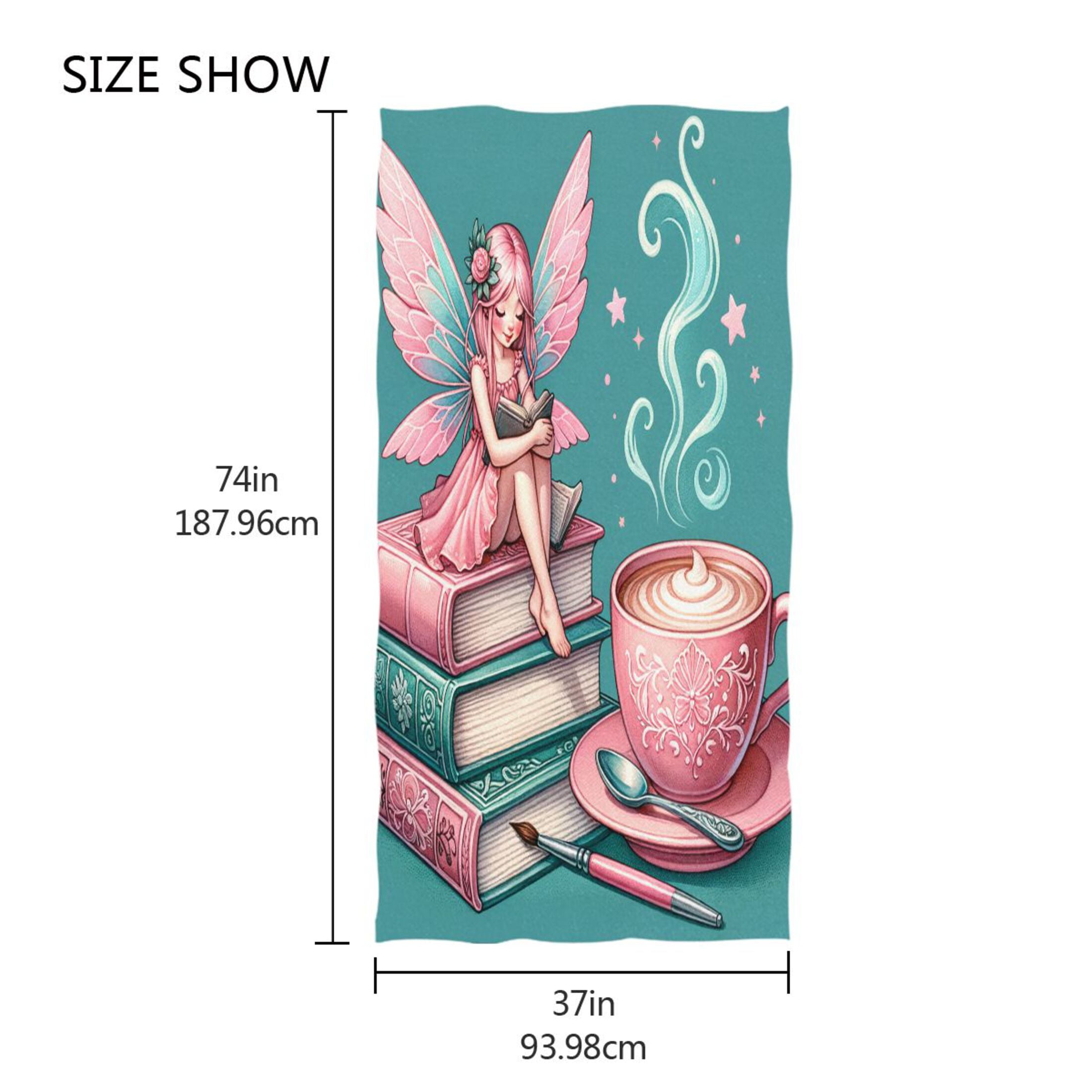 Oversized Beach Towel Extra Large Absorbent Microfiber Bath Towels Soft Quick Drying Fairy Sitting Book and Coffee 74"x37"