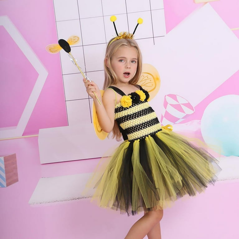 WOYY Big Girls Bee Dress Up Mesh Party Princess Tutu Dress with Headband,  Sizes 3-12