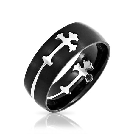 - Mens Religious Maltase Fleur De Lis Cross Black Puzzle Wedding Band Ring For Men Silver Tone Stainless Steel