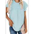thumbnail image 1 of Blusa Informal de Corta con Cuello Redondo, Encaje, Crochet y Pompones para Mujer, Color Azul M, 1 of 7