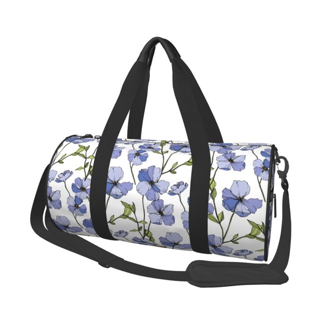Fotbe Blue Flax Flowers Bolsa Deportiva de Lona Plegable con Estampado, Bolsa de Gimnasio con Bolsillo Seco/Húmedo, Bolsa de Viaje Ultraligera de Gran Capacidad