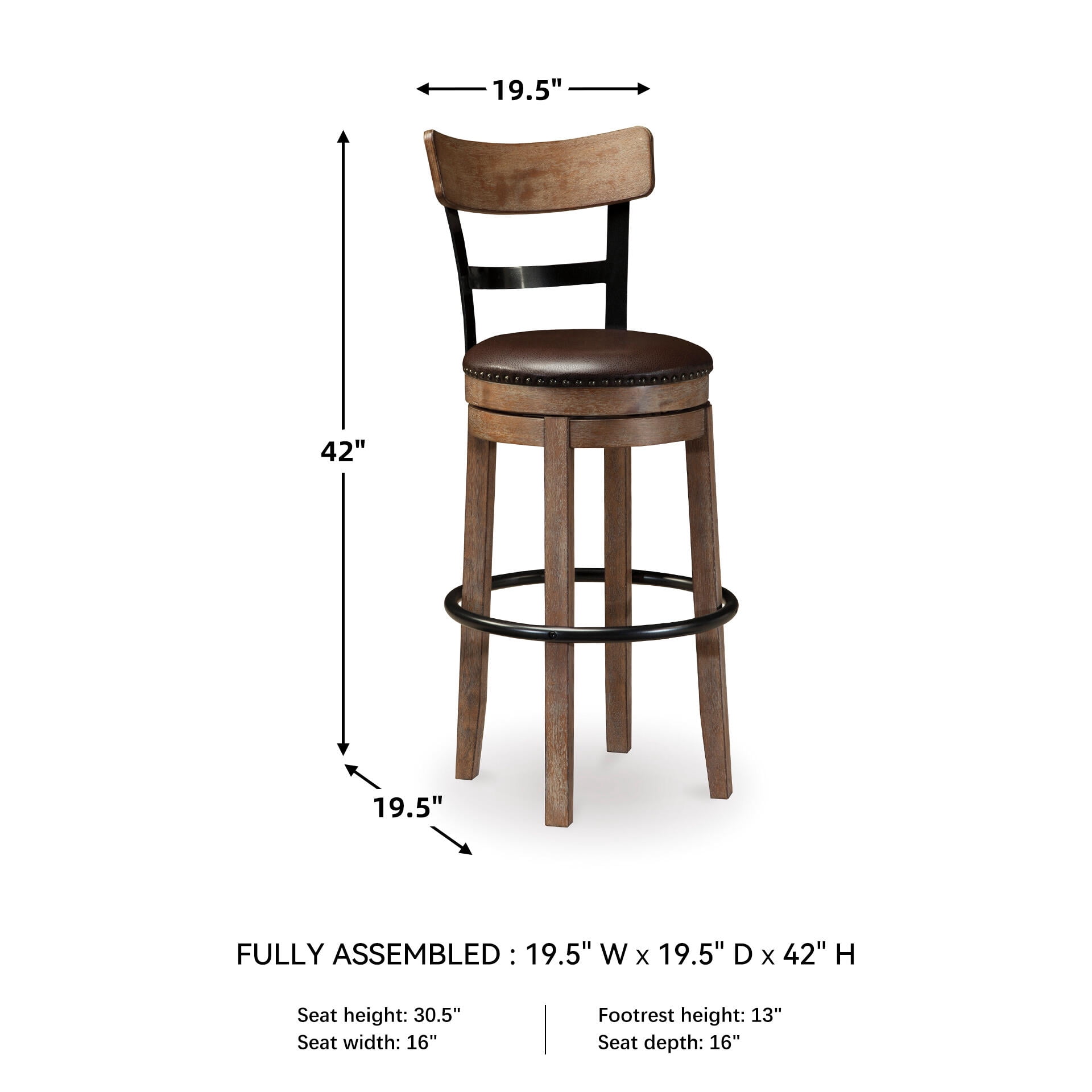 Signature Design by Ashley Pinnadel Swivel Bar Stool, Light Brown, Upholstered Pub Height Chair with 360-Degree Swivel and Faux Leather Seat