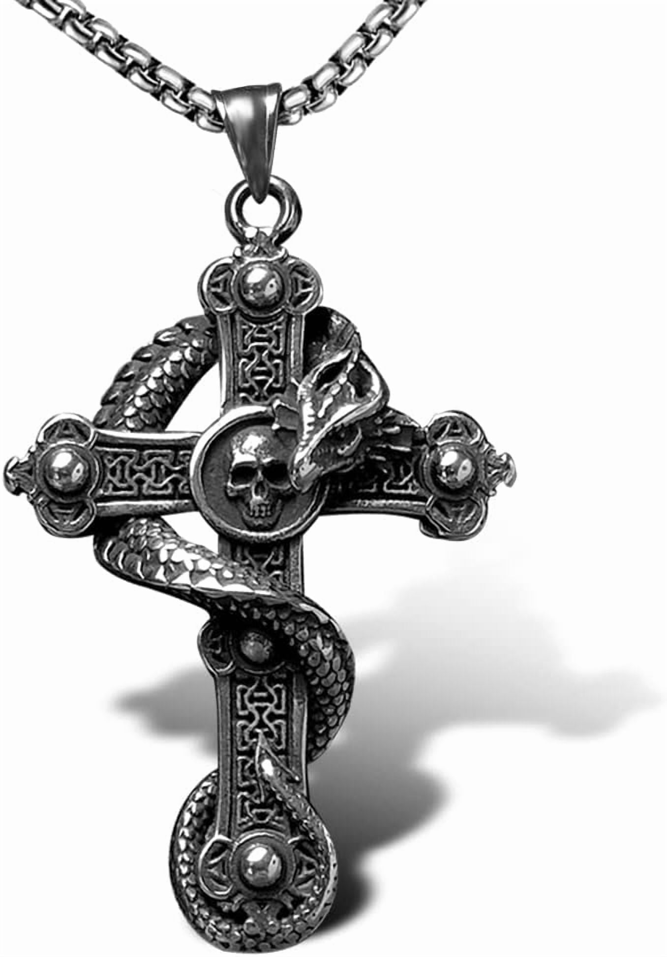 Gothic Dragon Cross Necklace For Men | Stainless Steel Hip Hop Pendant With 24" Chain