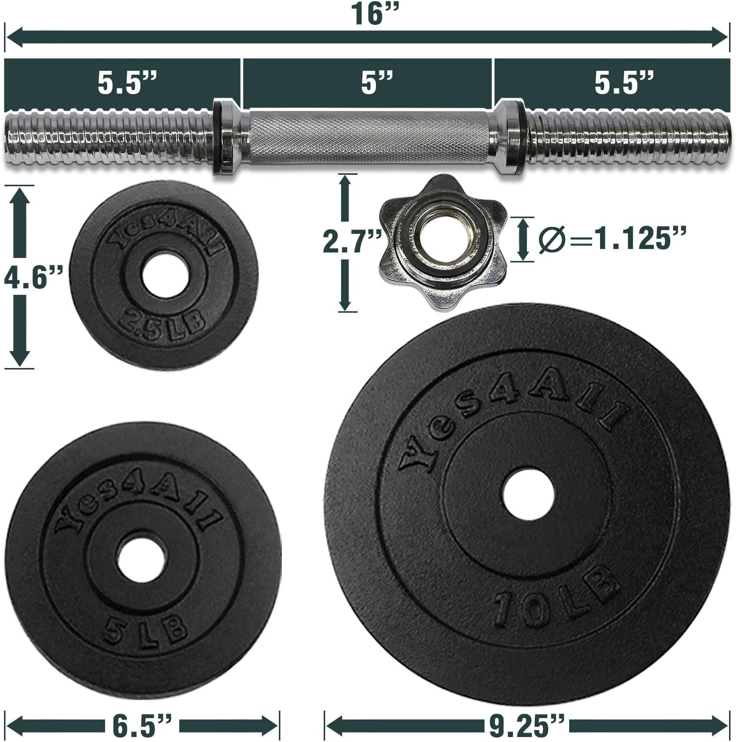 Yes4All 200 lbs Adjustable Dumbbell Weight Set, Cast Iron Dumbbell, Pair