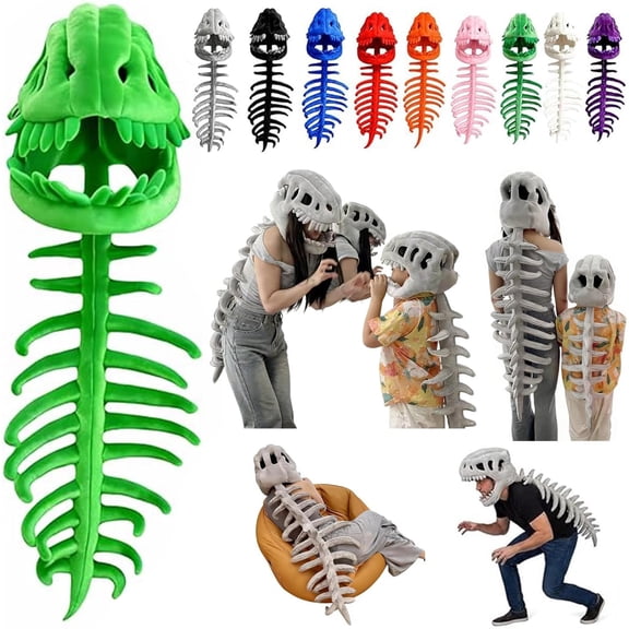 Dinosaur Skeleton Costume Sets – Realistic Spinosaurus-Style Matching Family Dress-Up Outfit with 3D Plush Skull Headpiece & Spine for Birthday Gifts & Halloween Cosplay Party, Blue, 33in