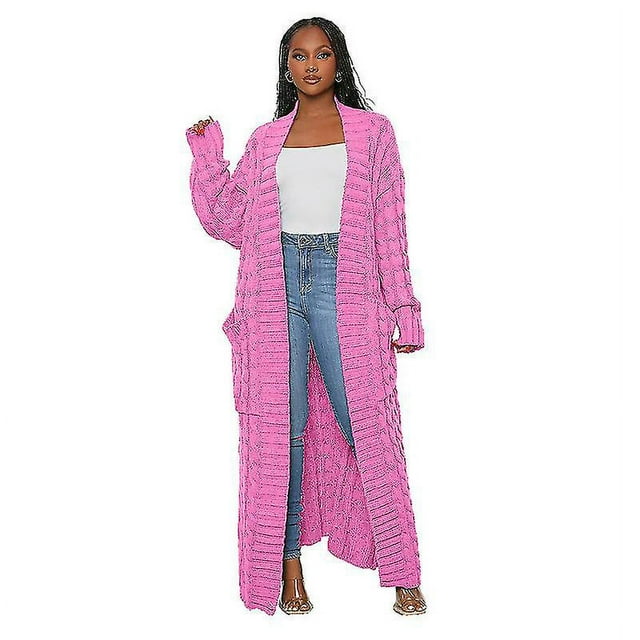 Women's Loose Knit Cardigan Lazy Pocket Long Twisted Sweater Jacket