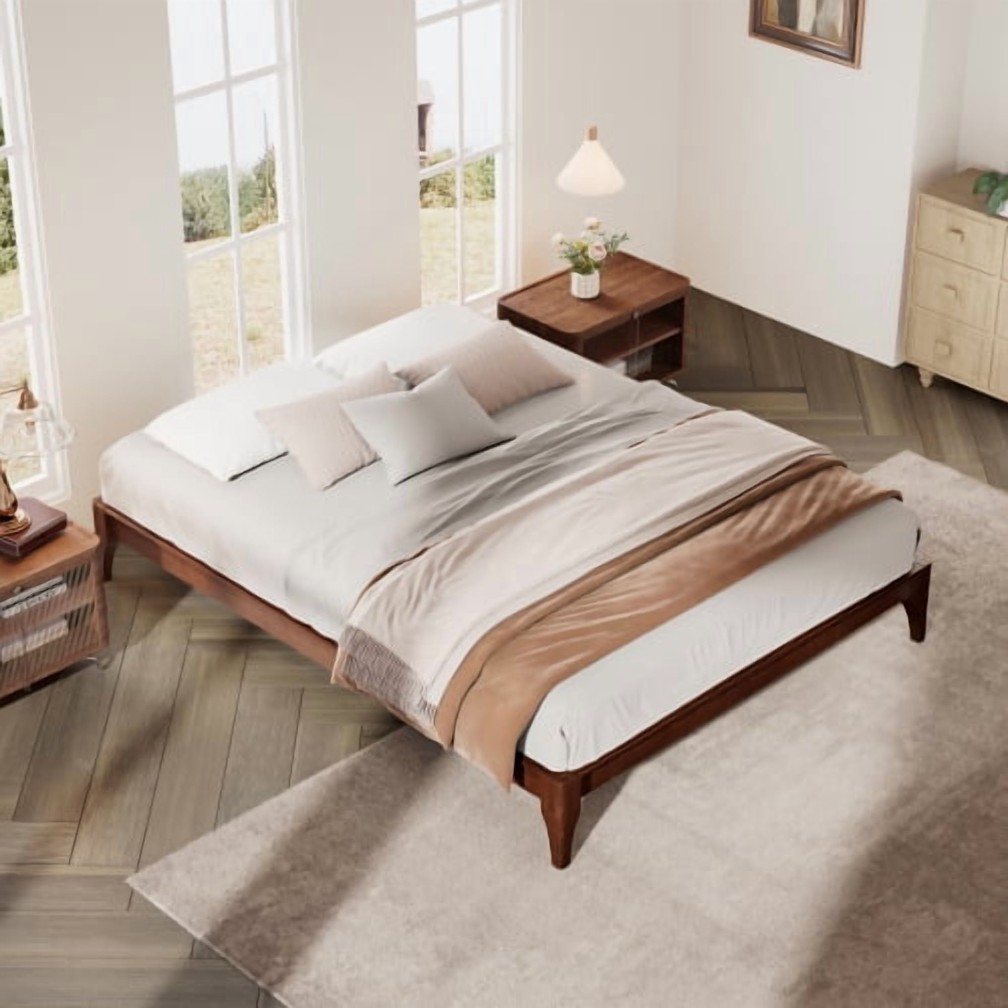Euroco Dry Bamboo Wood Platform Bed Frame, 12 inch Height Queen Size Bed, Chocolate