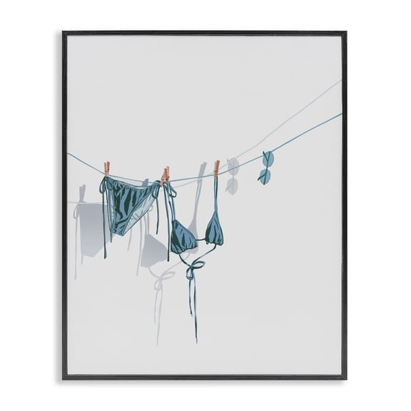 Stupell Industries Contemporary Teal Bikini on Clothesline Black Framed Giclee Art, 11 x 14, by Ziwei Li