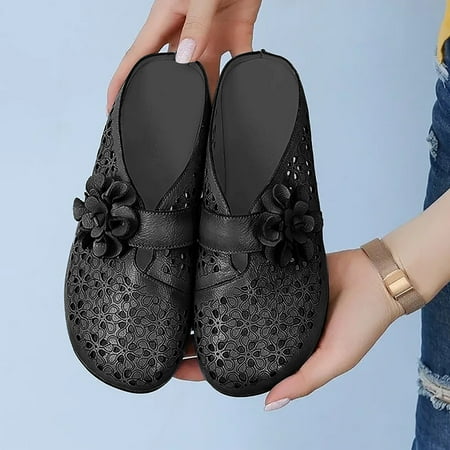 

Aayomet Cute Sandals for Women Women Flowers Decorate Hollow Slip On Casual Round Toe Wedges Comfortable Beach Shoes Sandals Black 7