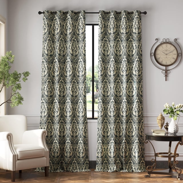 Cortinas Blackout Jinchan Gris Damasco 244 cm Largo 2 Paneles
