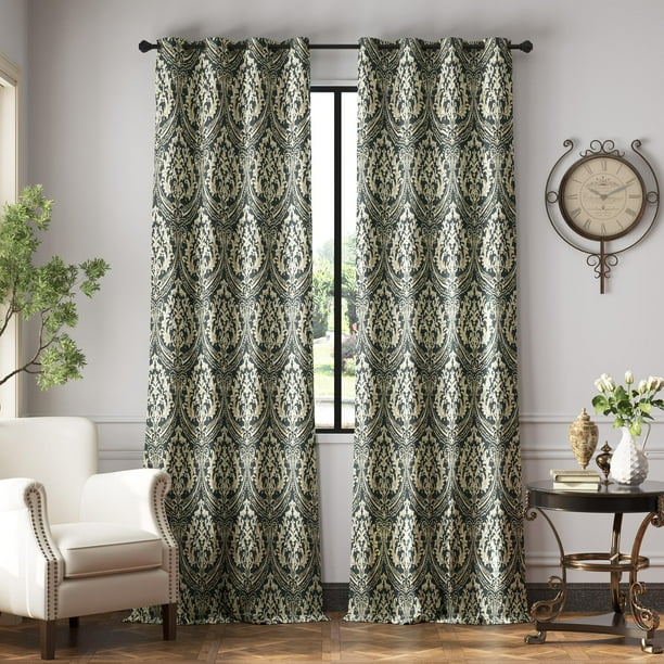 Cortinas Blackout Jinchan Gris Damasco 244 cm Largo 2 Paneles