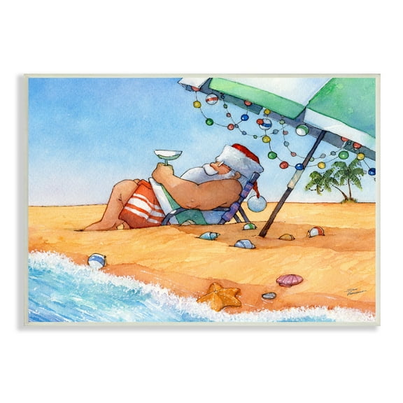 Santa Claus Lounging Beach Umbrella Seaside Christmas Holiday Painting Unframed Art Print Wall Art