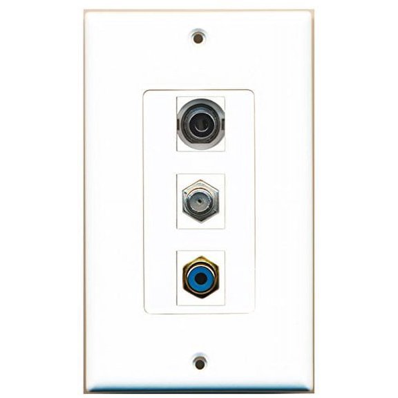 RiteAV - 1 Port RCA Blue and 1 Port Coax Cable TV- F-Type and 1 Port 3.5mm Decorative Wall Plate Decorative