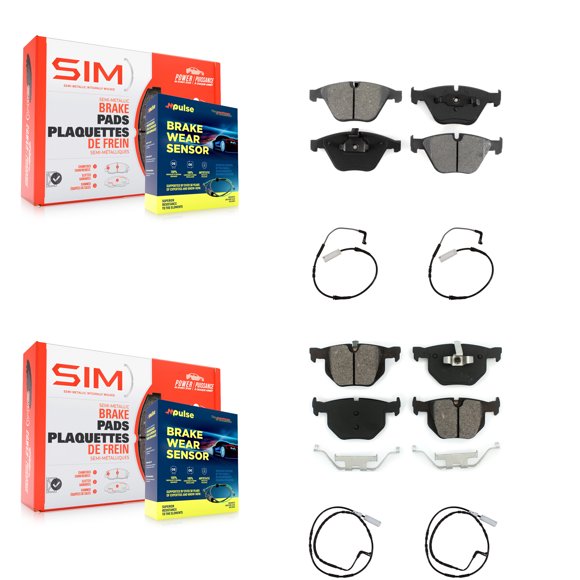 SIM Front Rear Semi-Metallic Disc Brake Pads and Wear Sensors Kit for Car BMW 335i 335d 3.0L KSW-100132