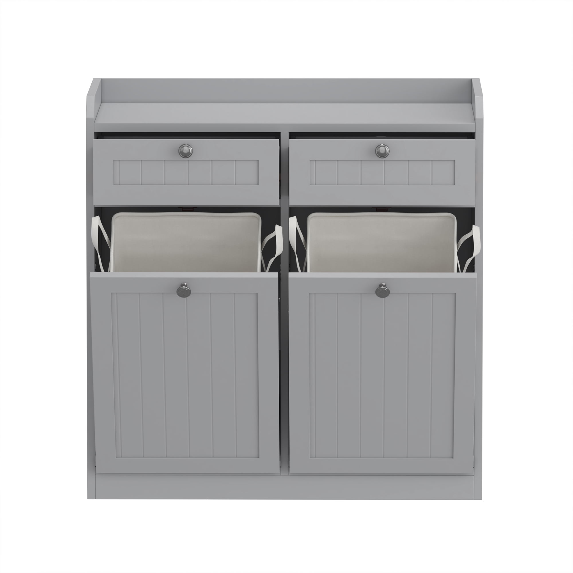 Tilt Out Laundry Cabinet Bathroom Laundry Cabinet Bathroom Storage Cabinet with 2 Hampers Baskets and Drawers,Gray