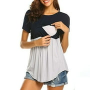 PatPat Women Maternity Trendy Color-blocked Maternity Nursing Tee
