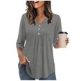 thumbnail image 2 of 3/4 Sleeve Tops for Women V Neck Peplum Shirts Ladies Tunics and Blouses Dressy Casual Spring Fashion Clothing Gray L, 2 of 4