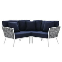 Modway Stance Outdoor Patio Aluminum Small Sectional Sofa in White Navy
