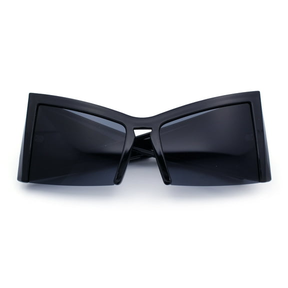 Womens Oversized Crop Bottom Square Thick Temple Cat Eye Plastic Sunglasses All Black