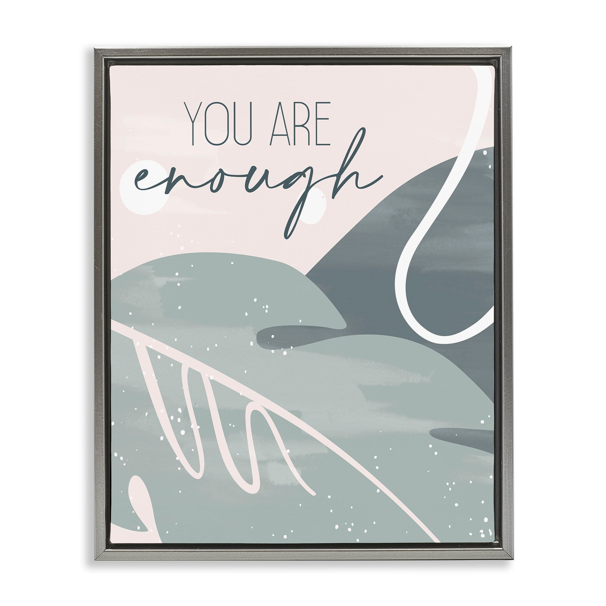 Stupell Industries You are Enough Phrase Soft Green Leaves Luster Gray Framed Floating Canvas Wall Art, 16x20, by Kim Allen