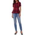 thumbnail image 2 of INSPIRE CHIC Women's Plaid Peplum Top Short Sleeve Business Casual Ruffle Hem Blouse 2XL Red, 2 of 5