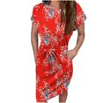thumbnail image 4 of Robes d'Été pour Femmes 2023 Tendance Femmes Décontractées Col Rond Bretelles Manches Courtes Imprimé Floral Robe Ample avec Poches Robe d'Été Église pour Femmes 2023 Élégante en Liquidation, 4 of 6