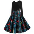 thumbnail image 3 of Vestido de fiesta de noche de Navidad con cuello redondo y manga larga con estampado vintage para mujer Fridja  nbo999, 3 of 7