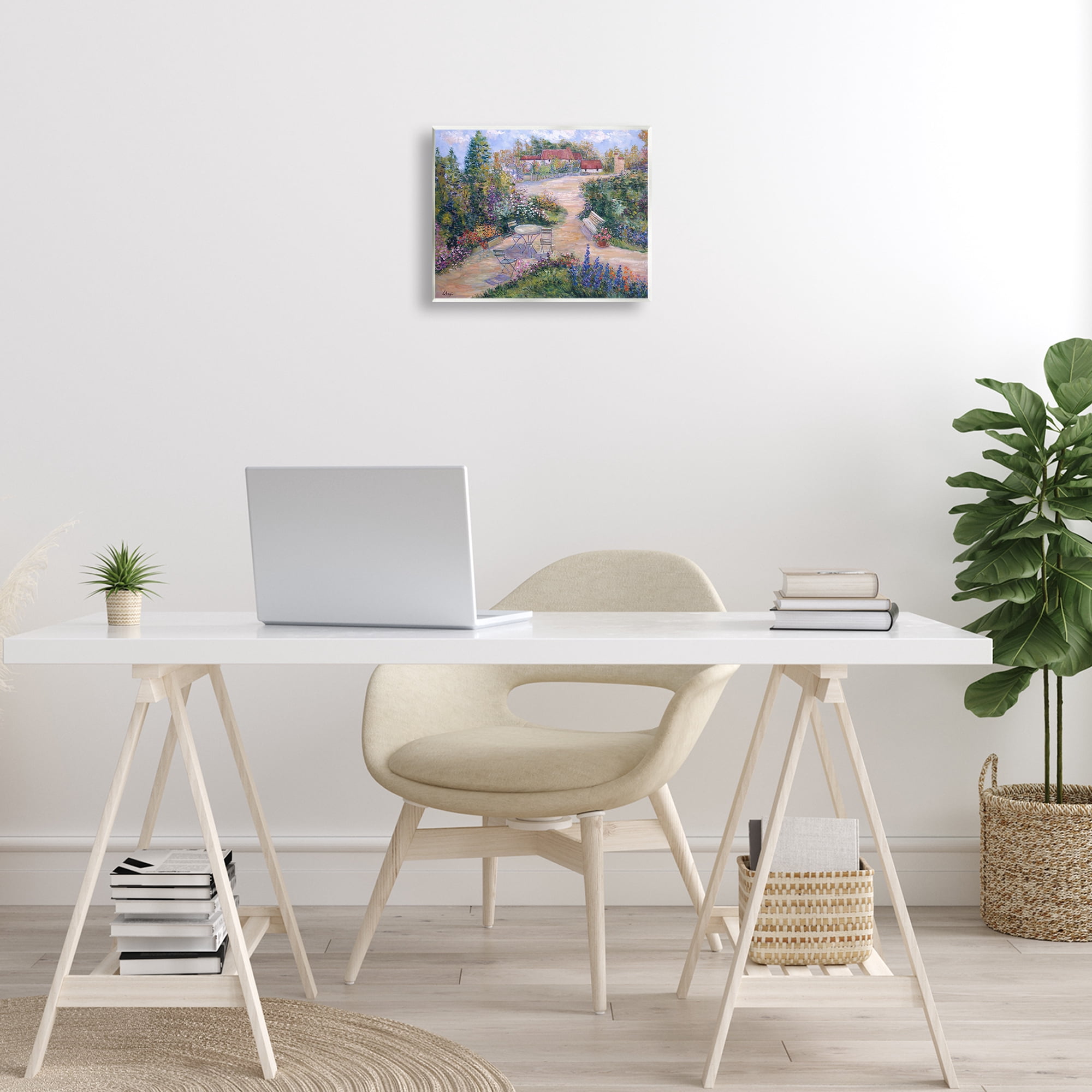 Stupell Industries Spring Garden Benches Landscape & Nature Painting Unframed Art Print Wall Art, 14 x 11
