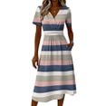 thumbnail image 5 of Minjewel Women's Striped Mini Dress with V-Neck Short Sleeve - Breton Summer Dress, Loose Flowy Beach Party Outfit, Comfy Vacation Top,Blue,L, 5 of 6