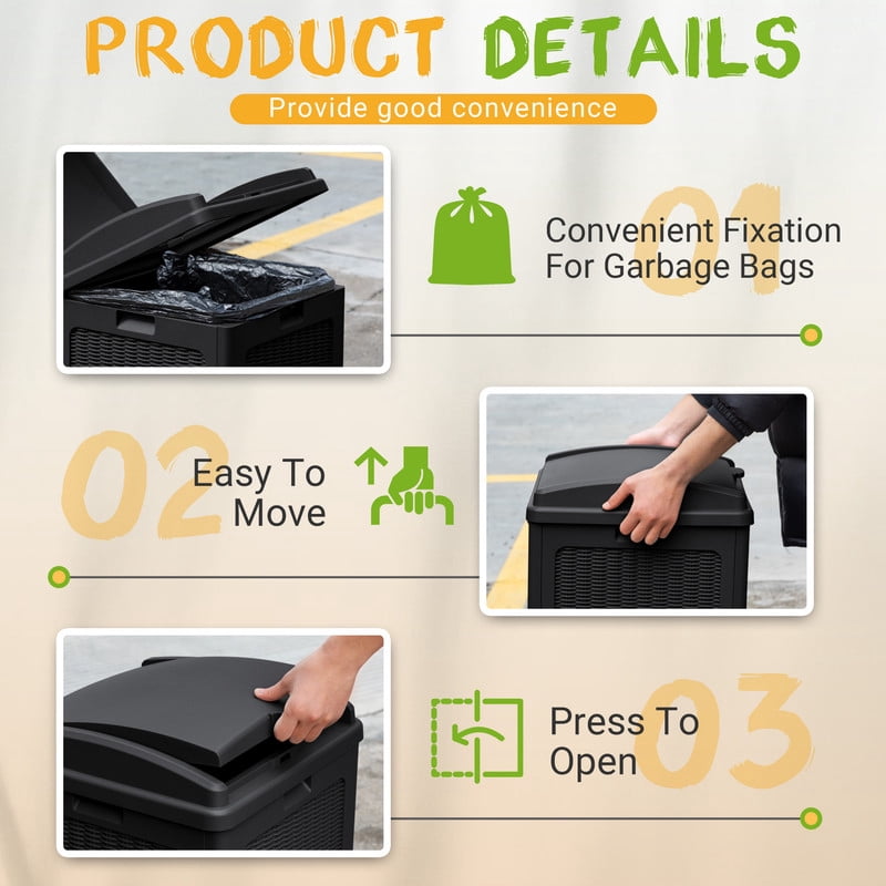 Devoko 2 PCS All-Weather use Trashbin with Lid, Patio Resin Hideaway Trash Can with Waterproof for Backyard