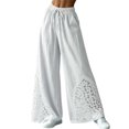 thumbnail image 2 of Kttectoa Womens Pants Drawstring Wide Leg Palazzo Pants Floral Lace Hem Boho Loose Casual Pants Vacation Solid, 2 of 5