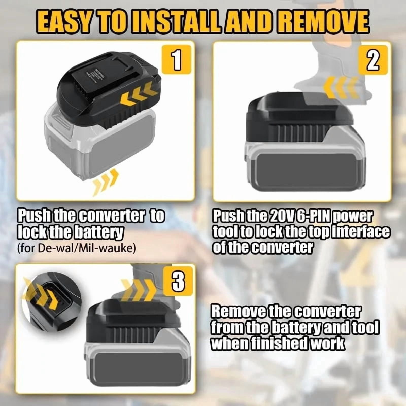 DM20WORX6 Power Tool Adapter Converter for Mil*wau*kee for M18 for De*walt 18V 20V Lithium Battery for Worx 20V 6 Pin Power Tools