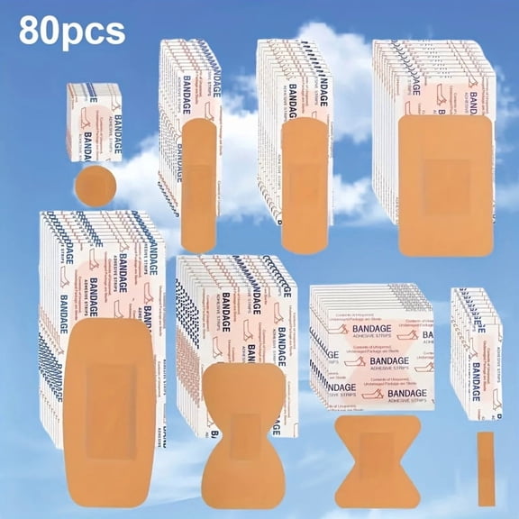 Assorted Size Fabric Adhesive Bandages, Flexible Wound Care Bandage Strips for Cuts & Scrapes, 80 Count
