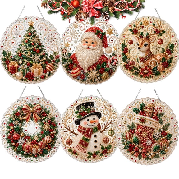 Christmas Pearl Diamond Art Ornament Kit DIY Hanging Decor, Double-Sided Christmas Pearls Beads Art Craft Shimmering Holiday Gift for Tree Window Wall Fireplace Decorations