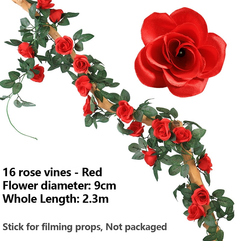 Feildoo 16 Heads 220cm Artificial Flower Garland with Fake Rose Flower Vine Seeded Leaves