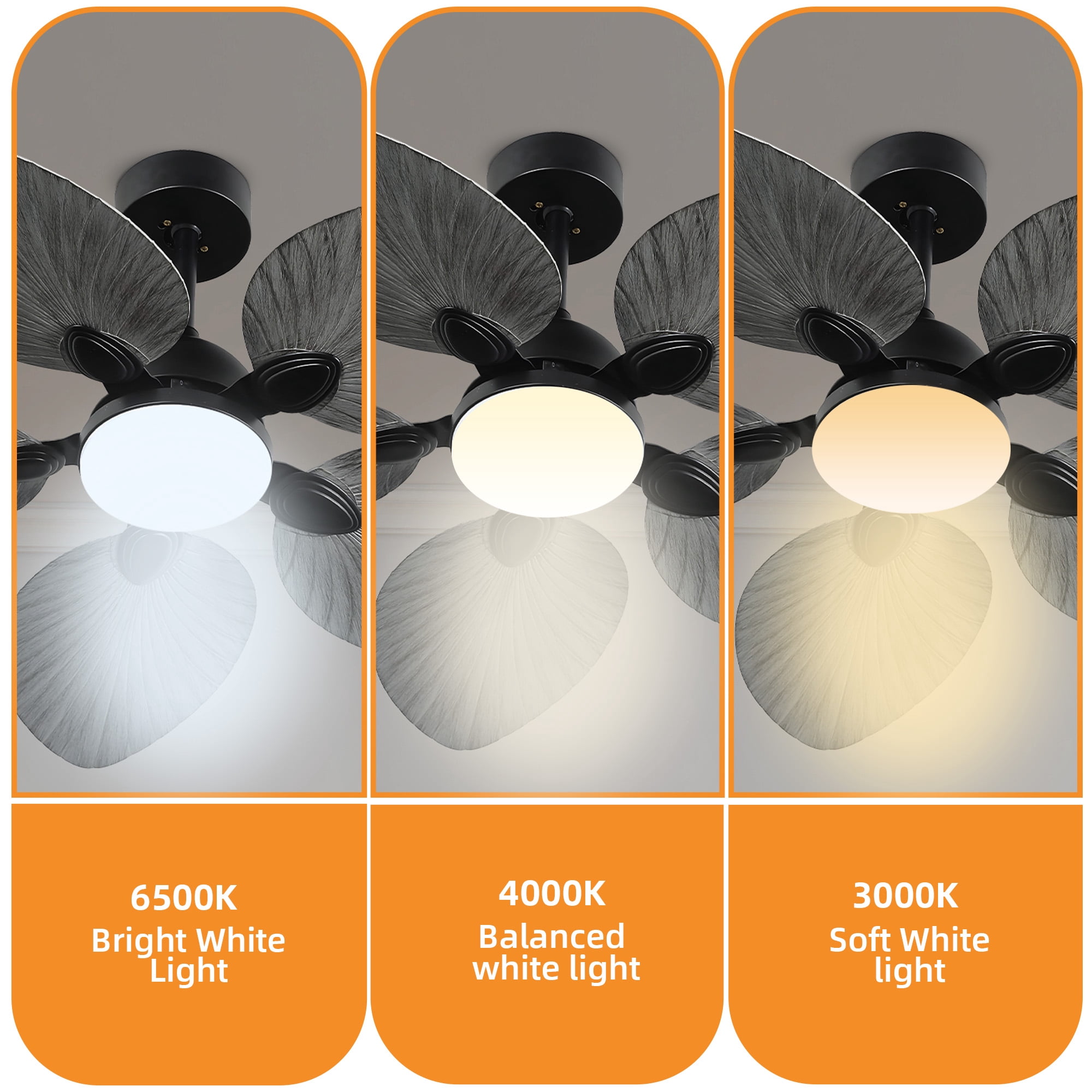 Craftian 42" Tropical Smart Ceiling Fan with LED Light & Remote, Alexa & Google Compatible, Quiet Reversible DC Motor, 5 Palm Leaf Blades - Gray